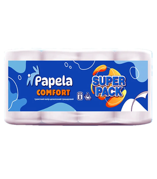 Туалетная бумага Papela Comfort Super Pack 3-слойная, целлюлозная, 8 рулонов по 13,2 м (4820270940280)