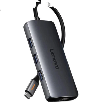 Док-станція розширення Lenovo Type-C, USB-конвертер-хаб, адаптер HDMI, дублювання екрана 4K 60 Гц, швидка зарядка PD, розгалужувач портів Gigabit Ethernet, сумісний із телефонами, планшетами та комп'ютерами