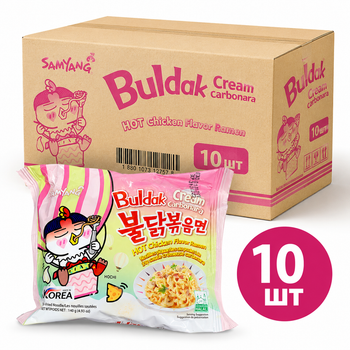 Рамен бульдак крем карбонара с тушеной курицей быстрого приготовления, Buldak Cream Carbonara Chicken Noodle Ramen Samyang 140 г (10 шт)