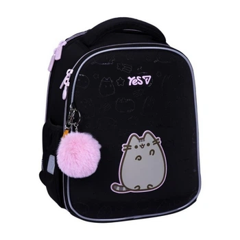 Рюкзак шкільний каркасний ортопедичний для першокласника Yes H-100 My Pusheen, для дівчаток, чорний (550206)
