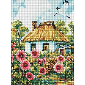 Алмазная мозаика по номерам Идейка Мальвы у дома, 30x40 см (AMO8266)