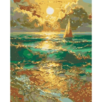 Алмазная мозаика по номерам Оригами Одинокий парус в море, 40x50 см (OD30610-01)
