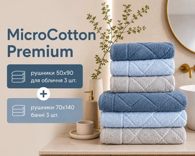 Набор турецких махровых полотенец Cestepe MicroCotton Premium 3 штуки 50x90 + 3 штуки 70х140 Eva 1 плотность 600 г/м2