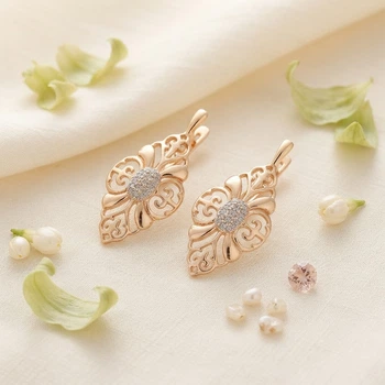 Сережки-конго "Вінтаж" ажурні з фіанітами, позолота Xuping покриття 18к