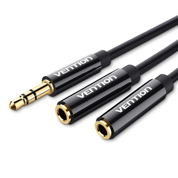 Кабель Vention Audio 3.5mm M 4pin - 2x3.5mm F 0.3 м Black Metal Type, 3 pin, стерео (BBSBY)