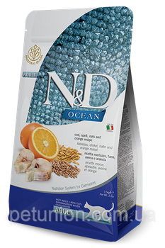 Farmina N&D Low Grain Cat Ocean Низькозерновий сухий корм для котів з тріскою та апельсином, 1,5 кг