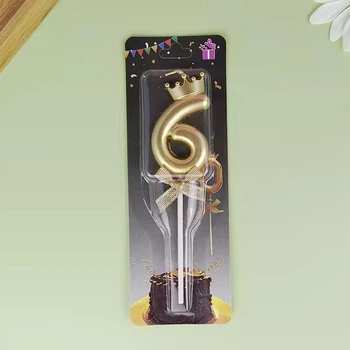 Свічка для торта Цифра 6 з короною золотиста 6 см (11156)