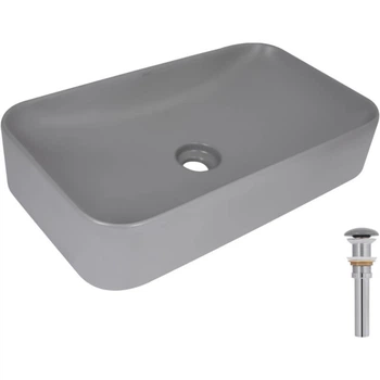 Раковина накладна Qtap Tern 605x350x140 мм з донним клапаном сірий (QTTER188SG49789)