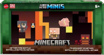 Набір фігурок Майнкрафт Вогненна битва в Нижньому світі Mattel Minecraft Mob Head Minis Nether Fire Battle 4 фігурки 5 см і аксесуари (SKU-238)