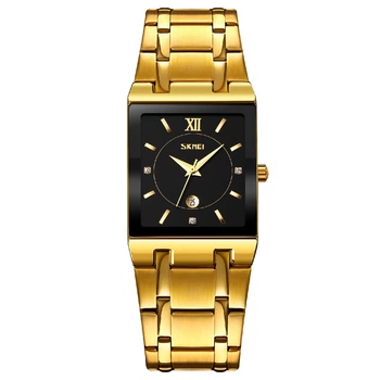 Женские наручные часы Skmei 9263GDBK Gold Black кварцевые с металлическим браслетом, золотистые/черные