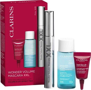 Zestaw kosmetyków do makijażu Clarins Wonder Volume Tusz do rzęs 8 ml + Płyn do demakijażu oczu 30 ml + Krem pod oczy 3 ml (3666057416828)
