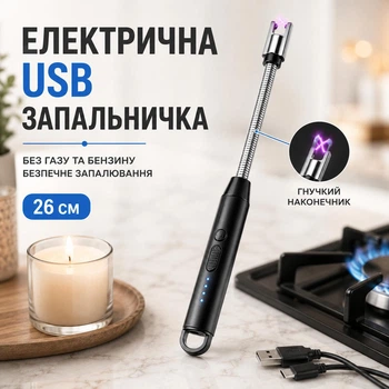 Електрична USB запальничка 26 см із гнучким наконечником, акумуляторна, для свічок, газової плити, каміна та барбекю
