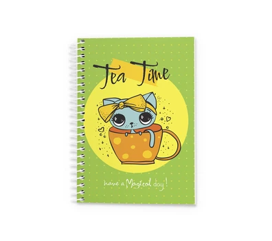 Блокнот Аркуш В6 96 аркушів у клітинку бічна спіраль Tea time (1В2228)