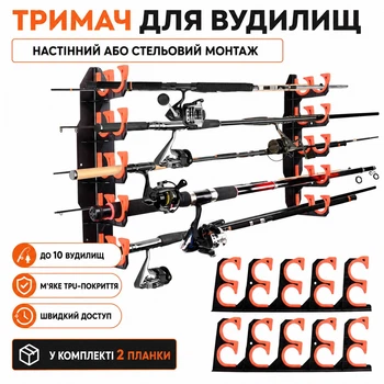 Держатель для удилищ на 10 мест, настенно-потолочный, комплект 2 планки