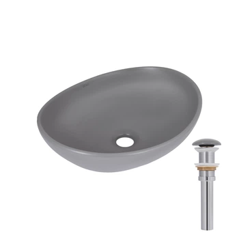 Раковина накладная Qtap Dove 415x340x140 мм, Stone grey, овальная, с донным клапаном QTDOV188SG49783