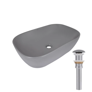 Раковина накладная Qtap Robin 600x390x150 мм, Stone grey, прямоугольная, с донным клапаном QTROB188SG49786