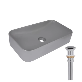Раковина накладная Qtap Tern 610x350x135 мм, Stone grey, прямоугольная, с донным клапаном QTTER188SG49789
