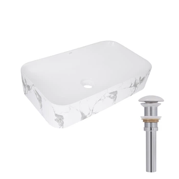 Раковина накладная Qtap Tern 610x350x135 мм, Marble, прямоугольная, с донным клапаном QTTER188MR49791