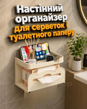 Настінний органайзер для серветок і туалетного паперу з поличкою — універсальний контейнер для ванної кімнати та туалету