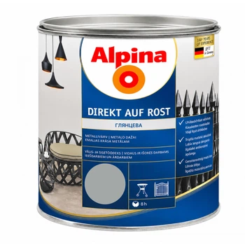 Емаль алкідна глянцева Alpina Direkt Auf Rost RAL9006 Срібна 2.5 л