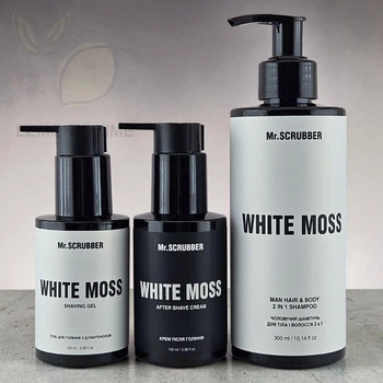 Набор косметики для бритья и ухода Mr.SCRUBBER White Moss 3 в 1 (шампунь, гель для бритья, крем после бритья)