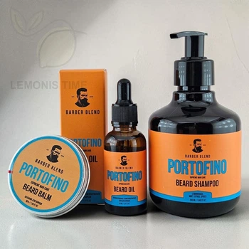 Набор косметики для мужчин BARBER BLEND Portofino 3 в 1 (шампунь для волос и бороды, масло для бороды, бальзам для бороды)