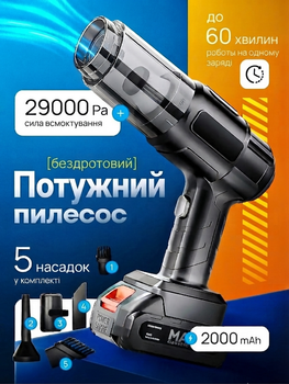 Автомобільний пилосос акумуляторний ручний Vacuum Cleaner 120W 5000 Па, бездротовий міні-пилосос для авто, дому та меблів, компактний автопилосос з HEPA-фільтром та 5 насадками