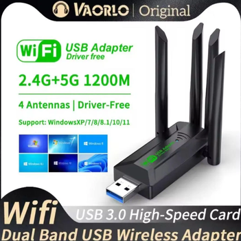 Двухдиапазонный адаптер 1200 Мбит/с Wifi-5 USB 3.0 2.4GHz+5GHz 802.1