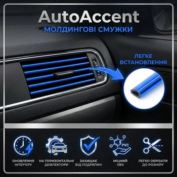 Декоративные молдинг-полоски для вентиляционных решеток автомобилей AutoAccent, комплект из 20 штук, синие