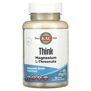 Магний L-треонат, Think Magnesium L-Threonate, KAL, 2000 мг, 60 таблеток