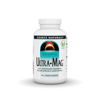 Магний ультра, Ultra-Mag, Source Naturals, 5-в-1, расслабляет мышцы и успокаивает нервы, 180 капсул.