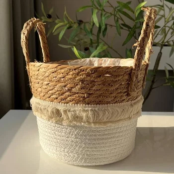 Кошик плетений з мереживом (31см). Кашпо