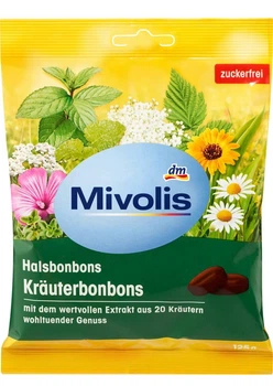 Льодяники для горла Mivolis Halsbonbons Krauterbonbons екстракт 20 трав і меду без цукру 125 г