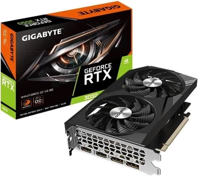 Видеокарта GeForce RTX 3050, Gigabyte, WINDFORCE OC V2, 8Gb GDDR6 (GV-N3050WF2OCV2-8GD)