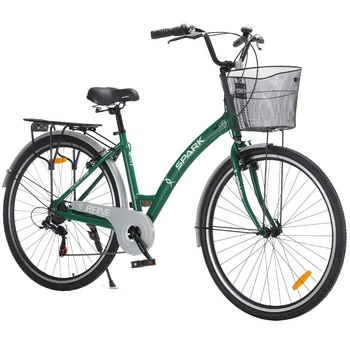 Велосипед SPARK CITY REINE 28`` ал18`` жв v-brake с корзиной зелёный