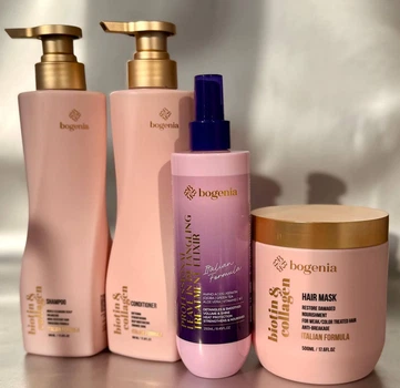 Набор для волос Bogenia Biotin & Collagen (шампунь, кондиционер, маска) + Спрей-эликсир