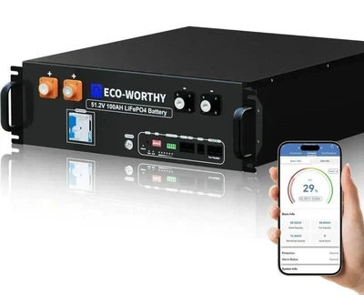 Аккумулятор для серверной стойки LiFePO4 Eco-Worthy 51.2V 100Ah v.3 5120Wh Bluetooth WiFI BMS>6000 циклов, литий-железо-фосфатный (UK-L13SR48100BV3.0-1)