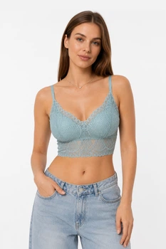 Топ жіночий однотонний м'ятного кольору з мереживом Fashion розмір 42-44 (216539)