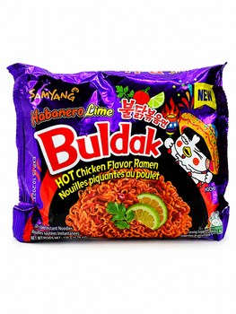 Острый рамен бульдак с тушеной курицей и лаймом быстрого приготовления, Buldak Hot Chicken Flavor Ramen Habonero Lime Samyang 135 г