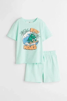 Дитячий літній костюм, комплект футболка та шорти на хлопчика H&M 7-8 років 128 см, бірюзовий, 100% бавовна