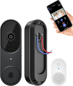 Розумний відеодзвінок Wi-Fi 1080P з камерою та дзвінком, AI виявлення людини, нічне бачення, двосторонній аудіозв'язок, чорний
