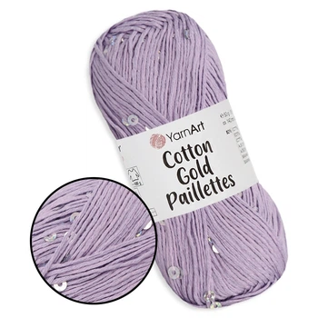 YarnArt Cotton Gold Paillettes, Сирень №7116 – хлопковая пряжа с пайеткой для вязания спицами и крючком, 50 г/140 м, 82% хлопок / 18% полиэстер