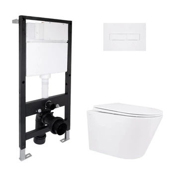 Готове рішення Qtap для ванної кімнати: підвісний унітаз Swan Rimless 520x360x320 + комплект інсталяції Standard (лінійна клавіша