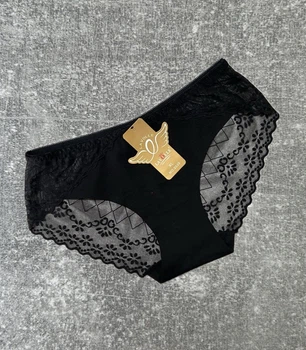 Бесшовные женские трусы с кружевом, Lavolle, Черные, 2XL