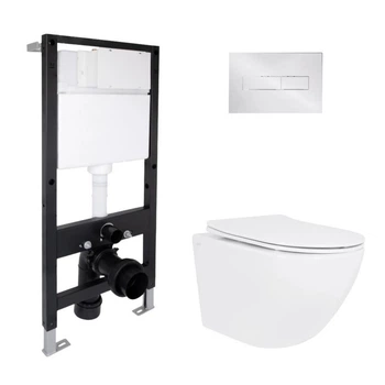Комплект инсталляции Qtap Standard с подвесным унитазом Jay Ultra Quiet, с панелью смыва линейной, сиденьем дюропласт,