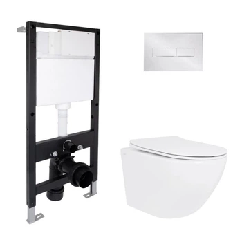 Комплект для ванной комнаты Qtap Jay Rimless: подвесной унитаз 485x360x320 с инсталляцией Standard и линейной хромированной