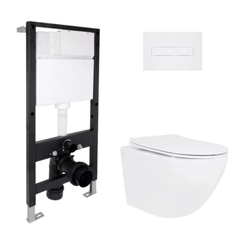 Готовое решение Qtap: Комплект инсталляции Standard с подвесным унитазом Jay Ultra Quiet и белой линейной панелью смыва,