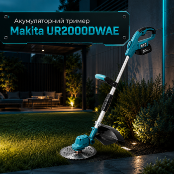 Акумуляторний тример Makita UR2000DWAE 48V 6Ah із двома акумуляторами, безщітковим двигуном, телескопічною штангою та антивібраційною системою для косіння трави й бур'янів
