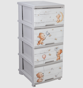 Комод пластиковый с декором 45,5 x 39 x 95,5 см Алеана 123093-крем ведмеді