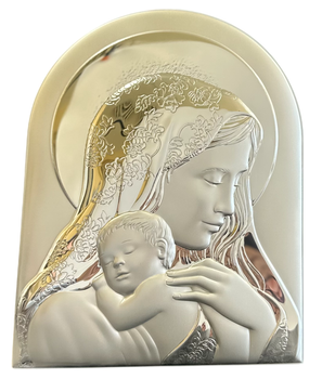 Греческая серебряная икона Silver Axion Богородица с младенцем EP5-186XG-WH/S 21х16,5 см